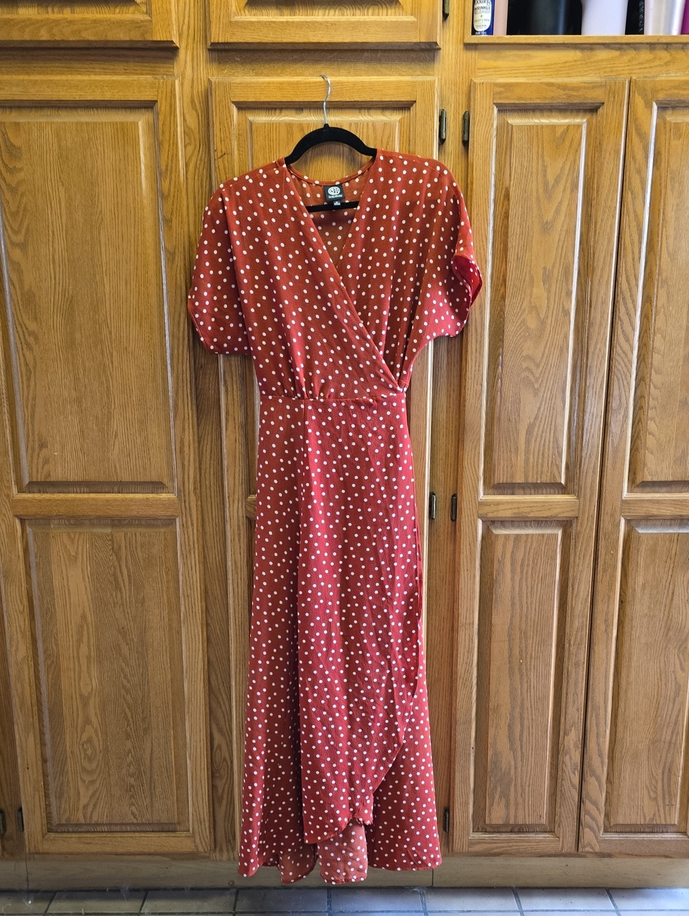 bobeau Rust Red Polka Dot Wrap-Style Maxi Dress